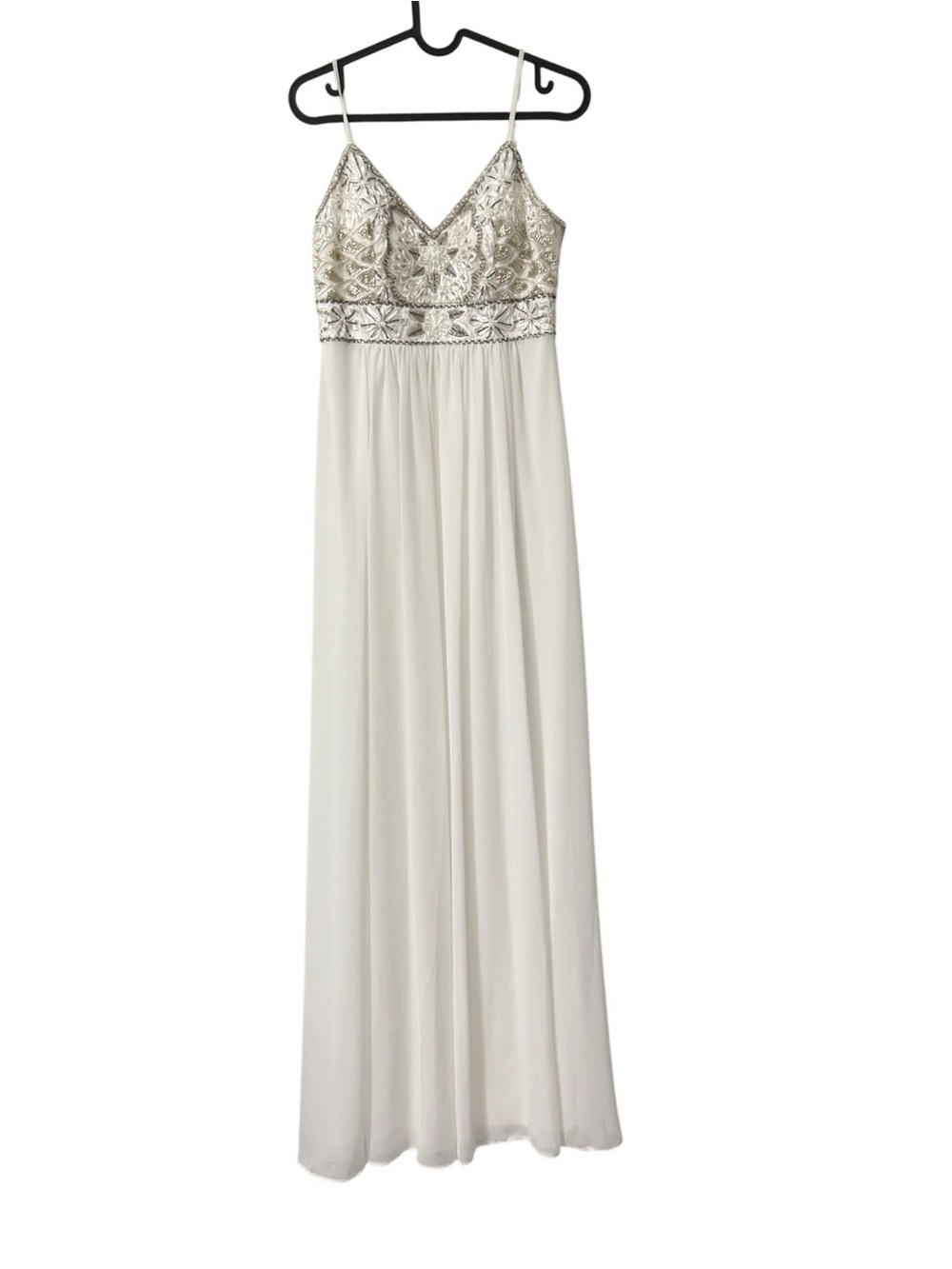 Sue Wong Ivory Maxi Dress with Silver Embellished Bodice